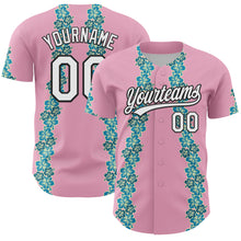 Загрузить изображение в средство просмотра галереи, Custom Light Pink White-Black 3D Tropical Hawaii Flower Authentic Baseball Jersey