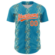 Загрузить изображение в средство просмотра галереи, Custom Sky Blue Orange-White 3D Tropical Hawaii Jungle Leaves And Flower Authentic Baseball Jersey