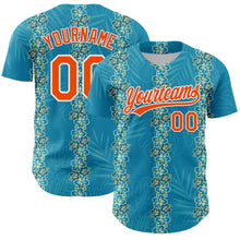 Загрузить изображение в средство просмотра галереи, Custom Sky Blue Orange-White 3D Tropical Hawaii Jungle Leaves And Flower Authentic Baseball Jersey