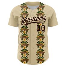 Загрузить изображение в средство просмотра галереи, Custom Cream Brown 3D Tropical Hawaii Jungle Plant And Leopard Authentic Baseball Jersey