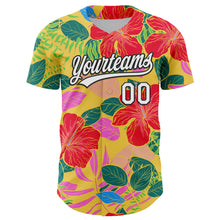 Загрузить изображение в средство просмотра галереи, Custom Red White-Black 3D Tropical Hawaii Jungle Leaves And Flower Authentic Baseball Jersey