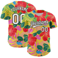 Загрузить изображение в средство просмотра галереи, Custom Red White-Black 3D Tropical Hawaii Jungle Leaves And Flower Authentic Baseball Jersey
