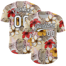 Загрузить изображение в средство просмотра галереи, Custom White Black 3D Tropical Hawaii Jungle Leaves And Flower Authentic Baseball Jersey