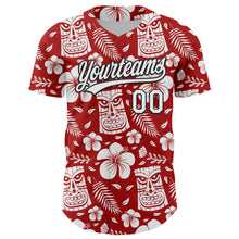 Загрузить изображение в средство просмотра галереи, Custom Red White-Black 3D Tropical Hawaii Jungle Leaves Flower And Tiki Mask Authentic Baseball Jersey
