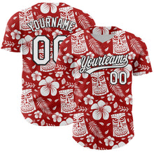 Загрузить изображение в средство просмотра галереи, Custom Red White-Black 3D Tropical Hawaii Jungle Leaves Flower And Tiki Mask Authentic Baseball Jersey