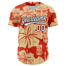 Загрузить изображение в средство просмотра галереи, Custom Red White-Black 3D Tropical Hawaii Flower And Tiki Mask Authentic Baseball Jersey