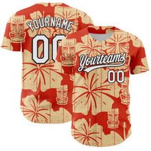 Загрузить изображение в средство просмотра галереи, Custom Red White-Black 3D Tropical Hawaii Flower And Tiki Mask Authentic Baseball Jersey