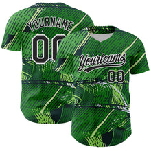 Load image into Gallery viewer, Custom Green Black-White 3D Tropical Hawaii Jungle Leaves Authentic Baseball Jersey