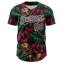 Загрузить изображение в средство просмотра галереи, Custom Black White 3D Tropical Hawaii Jungle Leaves And Flower Authentic Baseball Jersey