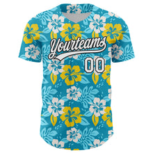 Загрузить изображение в средство просмотра галереи, Custom Lakes Blue White-Black 3D Tropical Hawaii Jungle Leaves And Flower Authentic Baseball Jersey