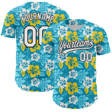 Загрузить изображение в средство просмотра галереи, Custom Lakes Blue White-Black 3D Tropical Hawaii Jungle Leaves And Flower Authentic Baseball Jersey