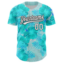 Загрузить изображение в средство просмотра галереи, Custom Lakes Blue White-Black 3D Tropical Hawaii Jungle Leaves And Flower Authentic Baseball Jersey