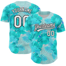 Загрузить изображение в средство просмотра галереи, Custom Lakes Blue White-Black 3D Tropical Hawaii Jungle Leaves And Flower Authentic Baseball Jersey