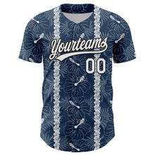 Laden Sie das Bild in den Galerie-Viewer, Custom Navy White-Black 3D Tropical Hawaii Jungle Leaves And Flower Authentic Baseball Jersey