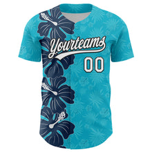 Laden Sie das Bild in den Galerie-Viewer, Custom Lakes Blue White-Black 3D Tropical Hawaii Jungle Leaves And Flower Authentic Baseball Jersey
