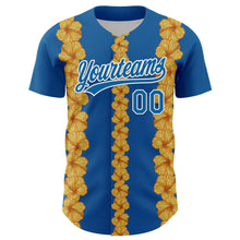 Laden Sie das Bild in den Galerie-Viewer, Custom Blue White 3D Tropical Hawaii Flower Authentic Baseball Jersey