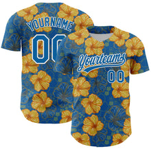 Charger l'image dans la galerie, Custom Blue White 3D Tropical Hawaii Flower Authentic Baseball Jersey