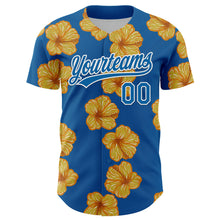 Загрузить изображение в средство просмотра галереи, Custom Blue White 3D Tropical Hawaii Flower Authentic Baseball Jersey