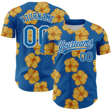 Загрузить изображение в средство просмотра галереи, Custom Blue White 3D Tropical Hawaii Flower Authentic Baseball Jersey