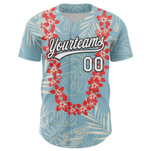 Laden Sie das Bild in den Galerie-Viewer, Custom Shadow Blue White-Black 3D Tropical Hawaii Leaves And Flower Authentic Baseball Jersey