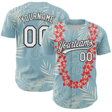 Laden Sie das Bild in den Galerie-Viewer, Custom Shadow Blue White-Black 3D Tropical Hawaii Leaves And Flower Authentic Baseball Jersey