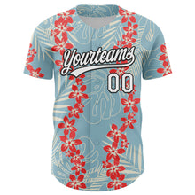 Laden Sie das Bild in den Galerie-Viewer, Custom Shadow Blue White-Black 3D Tropical Hawaii Leaves And Flower Authentic Baseball Jersey