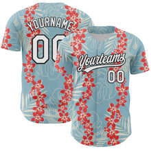 Laden Sie das Bild in den Galerie-Viewer, Custom Shadow Blue White-Black 3D Tropical Hawaii Leaves And Flower Authentic Baseball Jersey