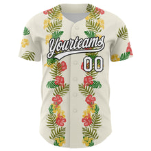 Laden Sie das Bild in den Galerie-Viewer, Custom White Black 3D Tropical Hawaii Leaves And Flower Authentic Baseball Jersey