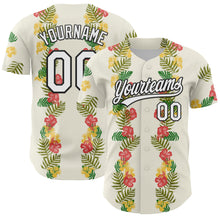 Laden Sie das Bild in den Galerie-Viewer, Custom White Black 3D Tropical Hawaii Leaves And Flower Authentic Baseball Jersey