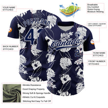 Laden Sie das Bild in den Galerie-Viewer, Custom Navy White 3D Tropical Hawaii Leaves And Flower Authentic Baseball Jersey