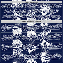 Laden Sie das Bild in den Galerie-Viewer, Custom Navy White 3D Tropical Hawaii Leaves And Flower Authentic Baseball Jersey