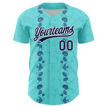 Laden Sie das Bild in den Galerie-Viewer, Custom Ice Blue Navy-White 3D Tropical Hawaii Style Authentic Baseball Jersey