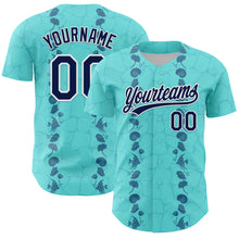 Laden Sie das Bild in den Galerie-Viewer, Custom Ice Blue Navy-White 3D Tropical Hawaii Style Authentic Baseball Jersey
