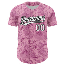 Laden Sie das Bild in den Galerie-Viewer, Custom Light Pink White-Black 3D Tropical Hawaii Jungle Leaves And Flower Authentic Baseball Jersey