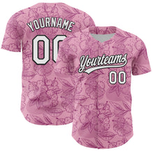 Laden Sie das Bild in den Galerie-Viewer, Custom Light Pink White-Black 3D Tropical Hawaii Jungle Leaves And Flower Authentic Baseball Jersey