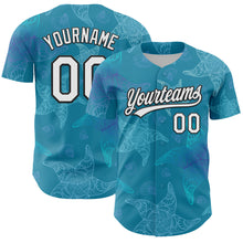 Load image into Gallery viewer, Custom Panther Blue White-Black 3D Tropical Hawaii Jungle Leaves Authentic Baseball Jersey