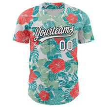 Laden Sie das Bild in den Galerie-Viewer, Custom White Black 3D Tropical Hawaii Jungle Leaves And Flower Authentic Baseball Jersey