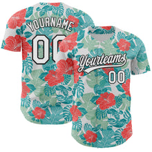 Laden Sie das Bild in den Galerie-Viewer, Custom White Black 3D Tropical Hawaii Jungle Leaves And Flower Authentic Baseball Jersey