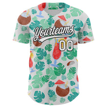 Laden Sie das Bild in den Galerie-Viewer, Custom White Black 3D Tropical Hawaii Jungle Leaves And Flower Authentic Baseball Jersey