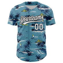 Загрузить изображение в средство просмотра галереи, Custom Shadow Blue White-Black 3D Tropical Beach Island Hawaii Palm Tree Authentic Baseball Jersey