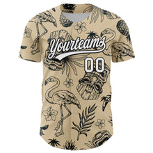 Laden Sie das Bild in den Galerie-Viewer, Custom City Cream White-Black 3D Tropical Hawaii Plant And Flamingo Authentic Baseball Jersey