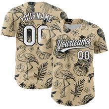 Laden Sie das Bild in den Galerie-Viewer, Custom City Cream White-Black 3D Tropical Hawaii Plant And Flamingo Authentic Baseball Jersey