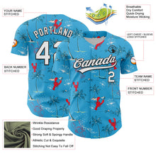 Laden Sie das Bild in den Galerie-Viewer, Custom Sky Blue White-Black 3D Tropical Beach Hawaii Palm Tree And Lobster Authentic Baseball Jersey