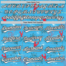 Laden Sie das Bild in den Galerie-Viewer, Custom Sky Blue White-Black 3D Tropical Beach Hawaii Palm Tree And Lobster Authentic Baseball Jersey