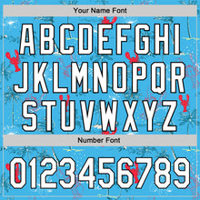 Laden Sie das Bild in den Galerie-Viewer, Custom Sky Blue White-Black 3D Tropical Beach Hawaii Palm Tree And Lobster Authentic Baseball Jersey