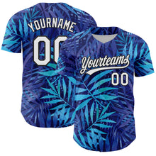 Laden Sie das Bild in den Galerie-Viewer, Custom Purple White-Black 3D Tropical Hawaii Leaves Authentic Baseball Jersey