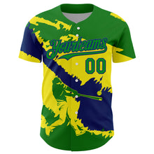 Laden Sie das Bild in den Galerie-Viewer, Custom Grass Green US Navy Blue-Light Yellow 3D Brazil Brazilian Flag Authentic Baseball Jersey
