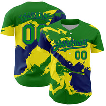 Laden Sie das Bild in den Galerie-Viewer, Custom Grass Green US Navy Blue-Light Yellow 3D Brazil Brazilian Flag Authentic Baseball Jersey