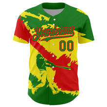 Laden Sie das Bild in den Galerie-Viewer, Custom Grass Green Fire Red-Light Yellow 3D Bolivia Bolivian Flag Authentic Baseball Jersey