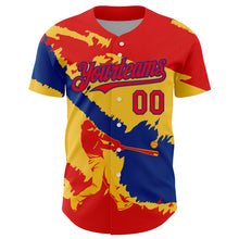 Загрузить изображение в средство просмотра галереи, Custom Fire Red Royal-Yellow 3D Colombia Colombian Flag Authentic Baseball Jersey